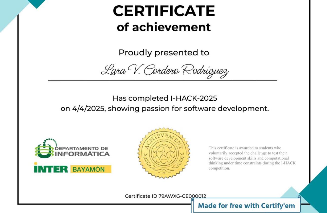 I-HACK 2025 Certificate